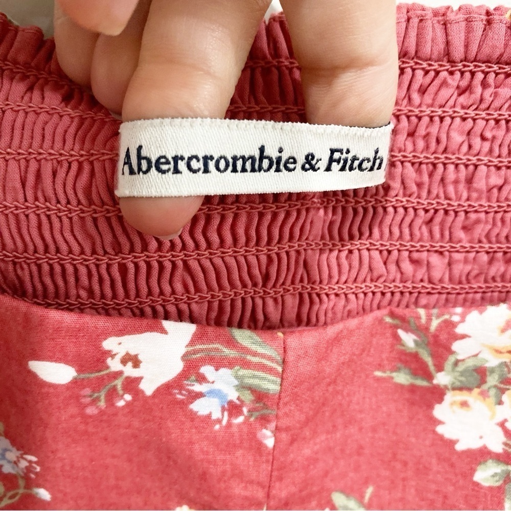Abercrombie & Fitch Pink Floral Puff Sleeve Crop Top - Picture 6 of 8